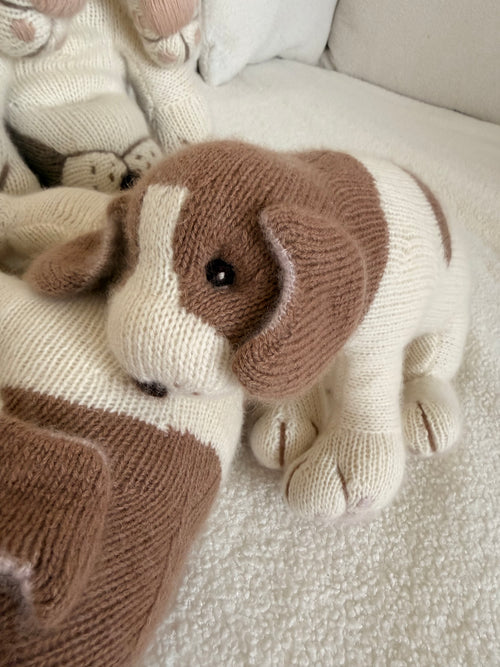 close up of cashmere beagle cuddly toy