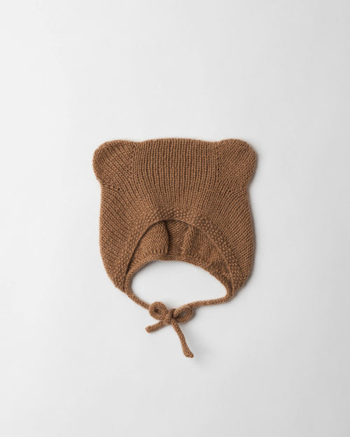 dark caramel cashmere baby bonnet with bear ears