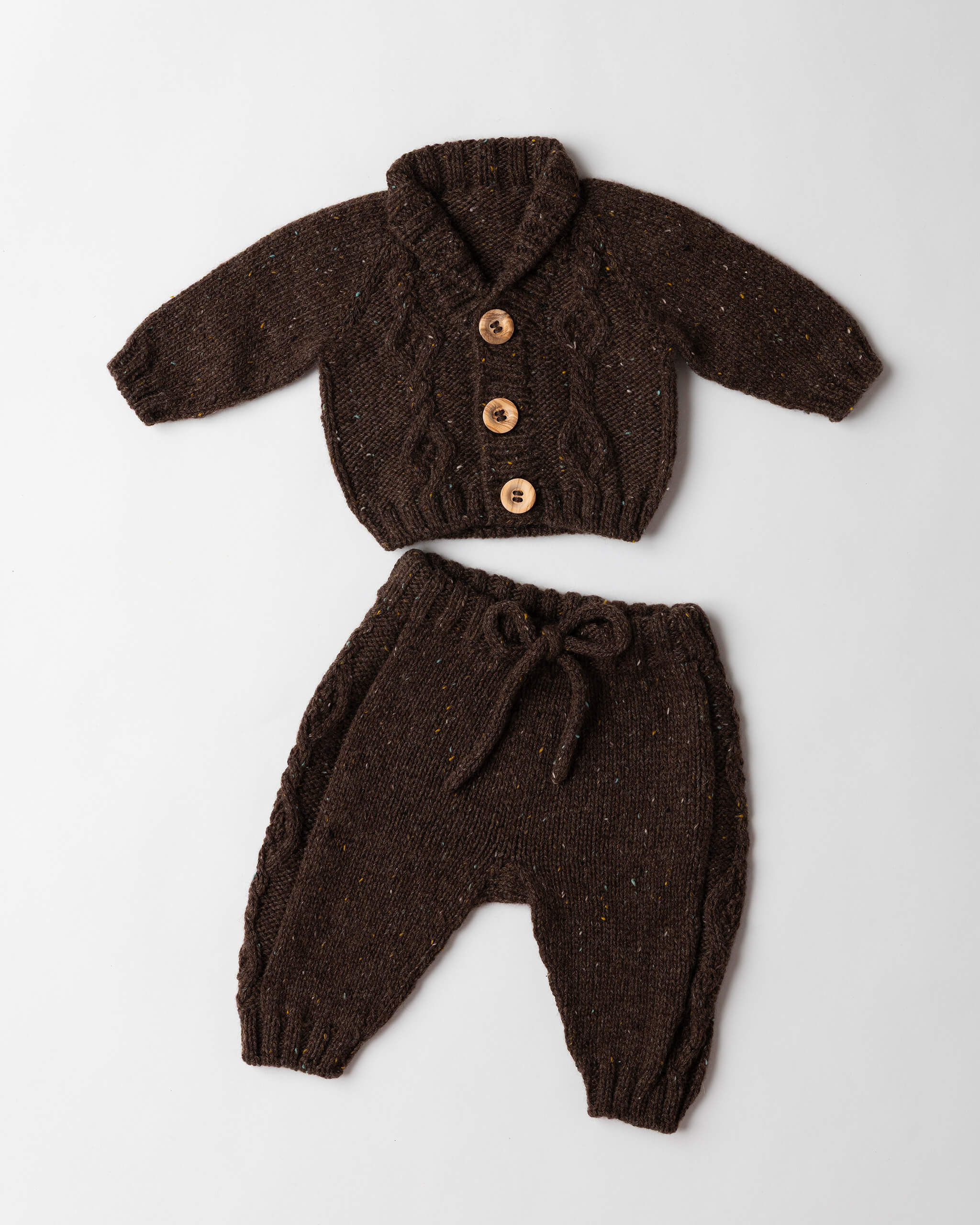 Tweed Cable Cashmere Cardigan and Trousers Set