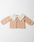 pink cashmere baby cardigan with lace collar
