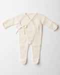 wrap-style cashmere newborn sleepsuit in white