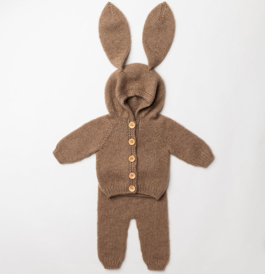 Chunky Cashmere Bunny Hooded Cardigan and Trousers Set