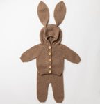 Chunky Cashmere Bunny Hooded Cardigan and Trousers Set