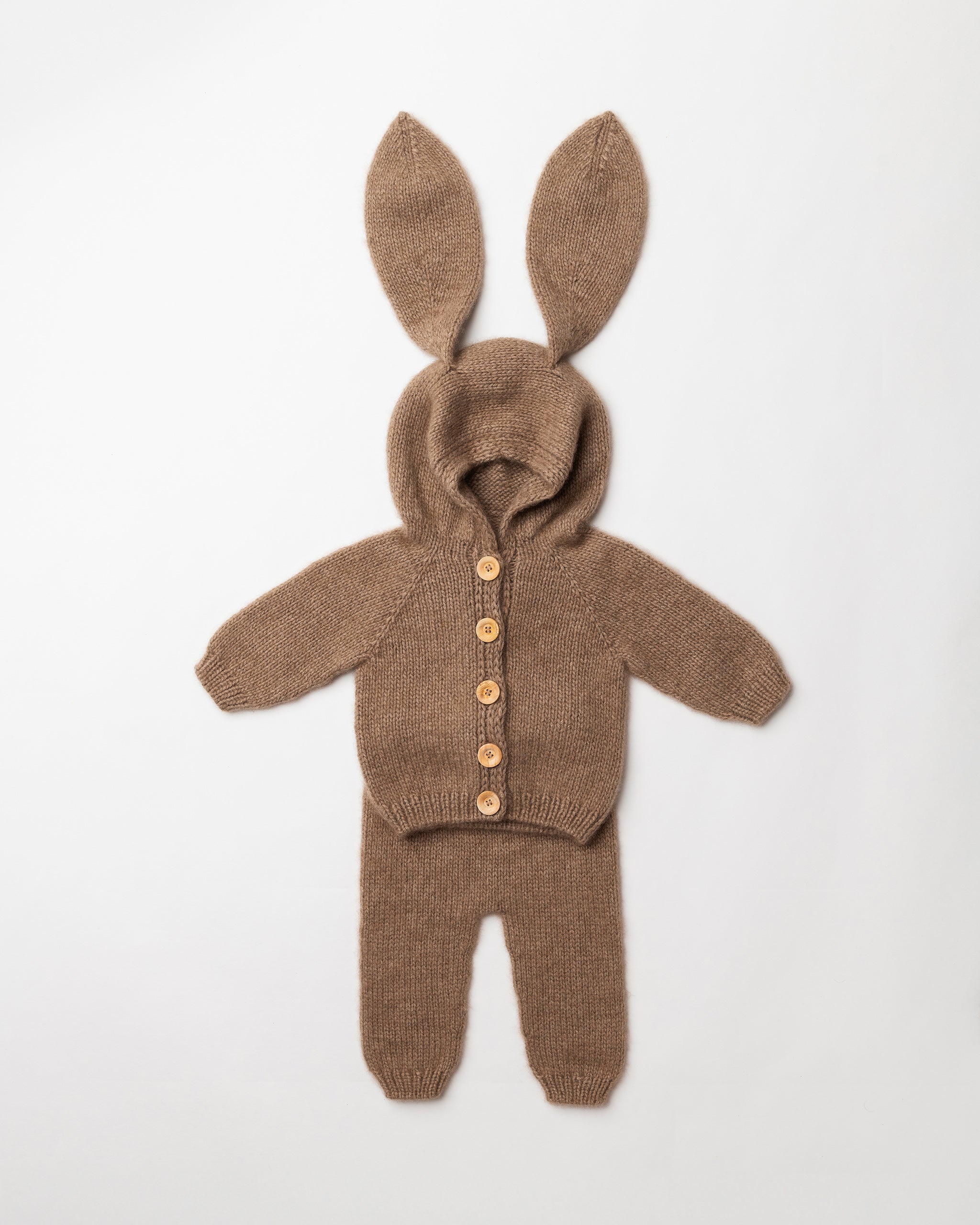 Chunky Cashmere Bunny Hooded Cardigan and Trousers Set