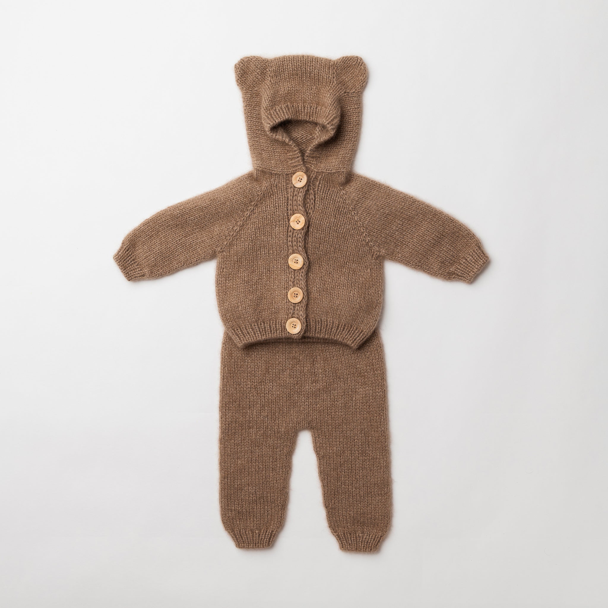 Chunky Cashmere Bear Hooded Cardigan and Trousers Set