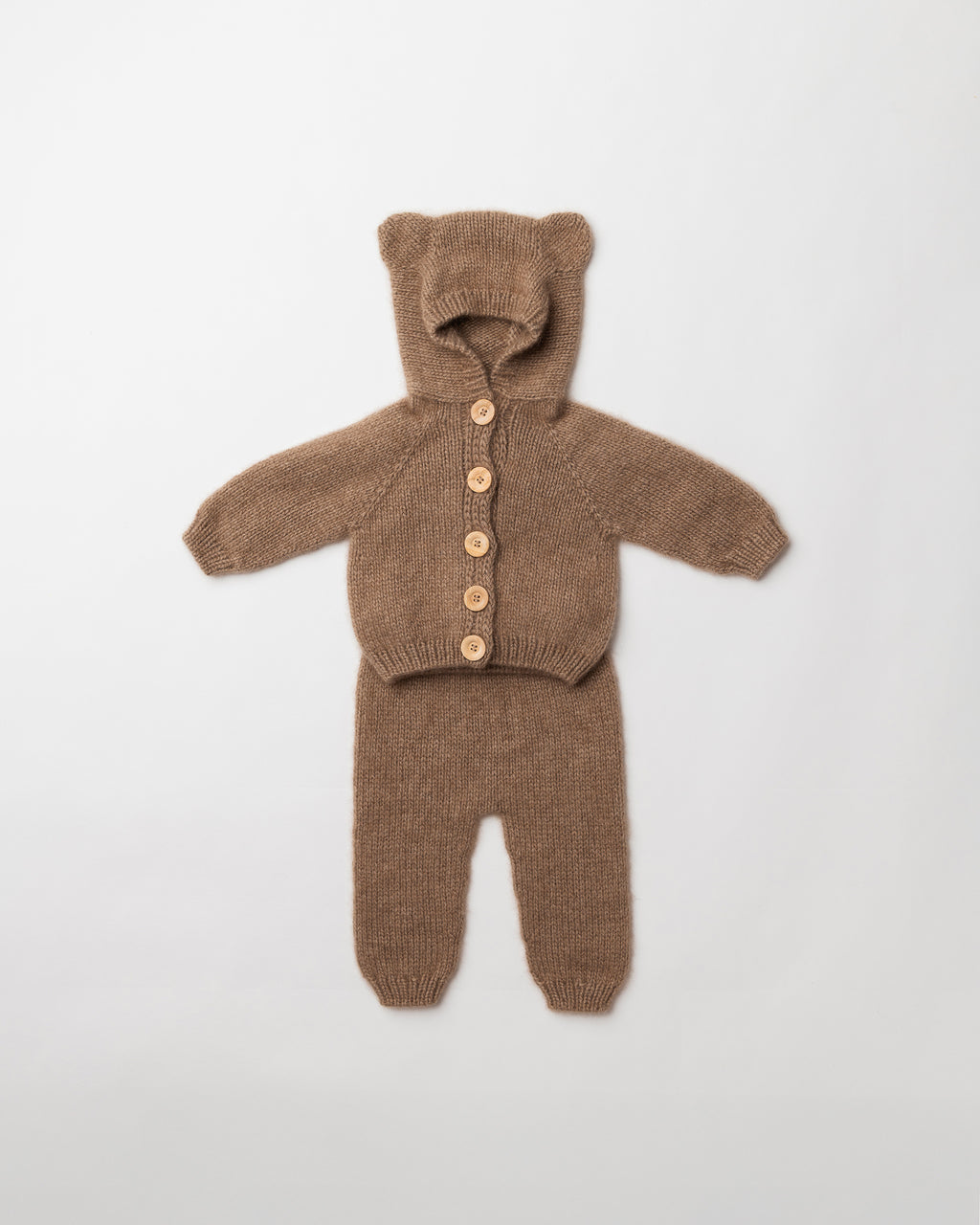 Chunky Cashmere Bear Hooded Cardigan and Trousers Set