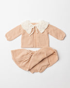 Petal Collar Cashmere Cardigan and Bloomer Set