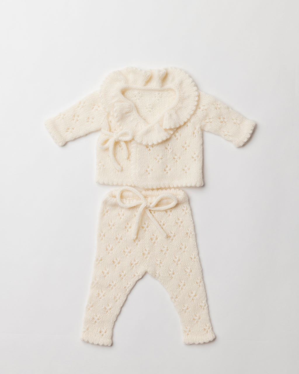 Pointelle Cashmere Wrap Cardigan and Leggings Set