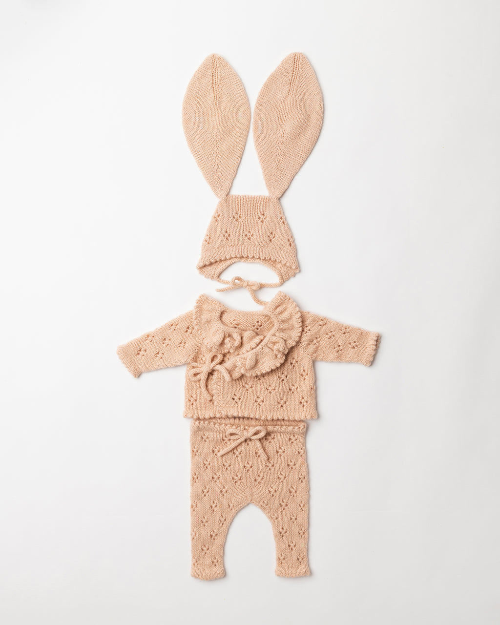 Pointelle Cashmere Wrap Cardigan, Leggings and Bunny Bonnet Set
