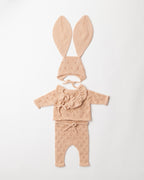 Pointelle Cashmere Wrap Cardigan, Leggings and Bunny Bonnet Set