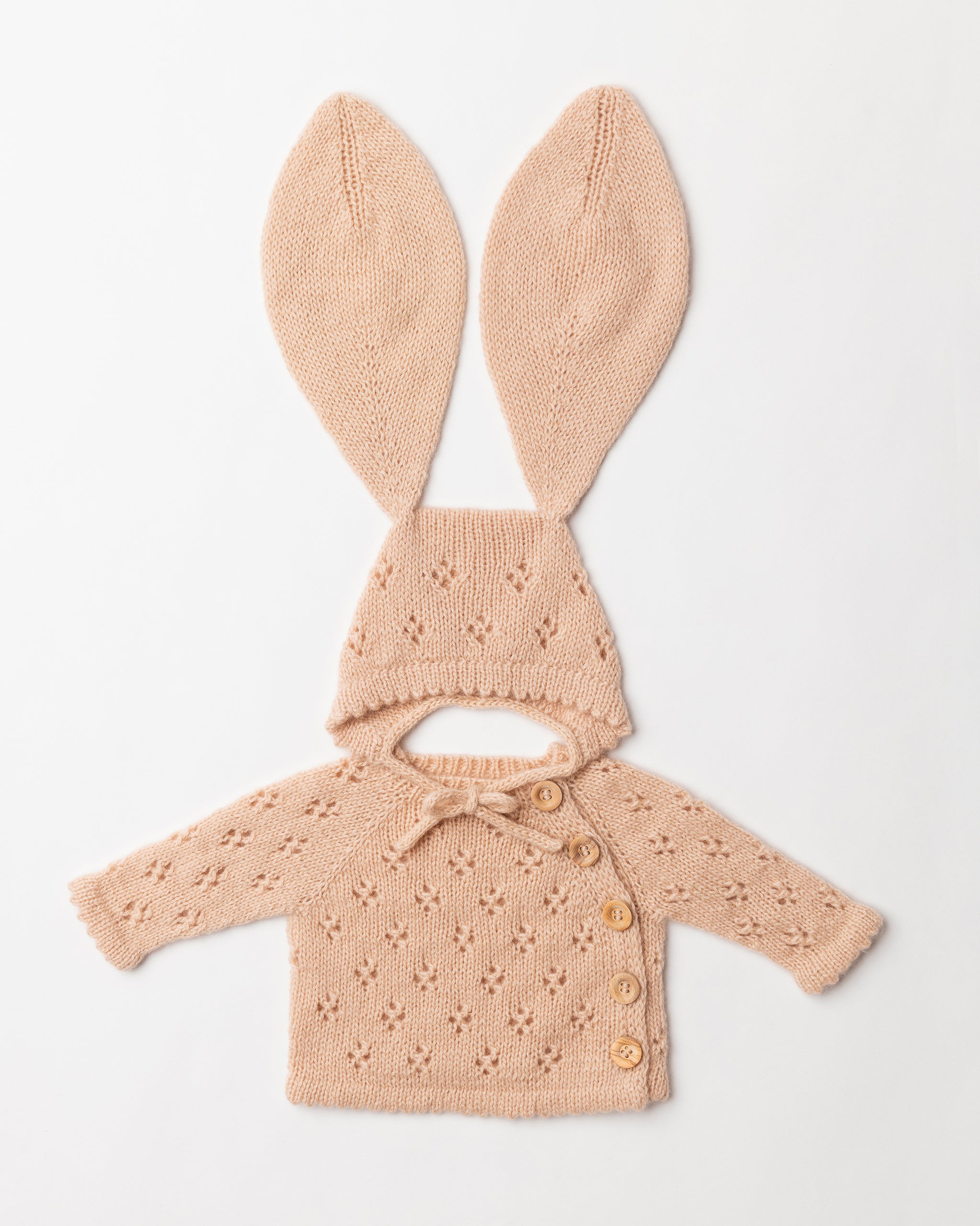 Pointelle Cashmere Bunny Bonnet and Button Top Set