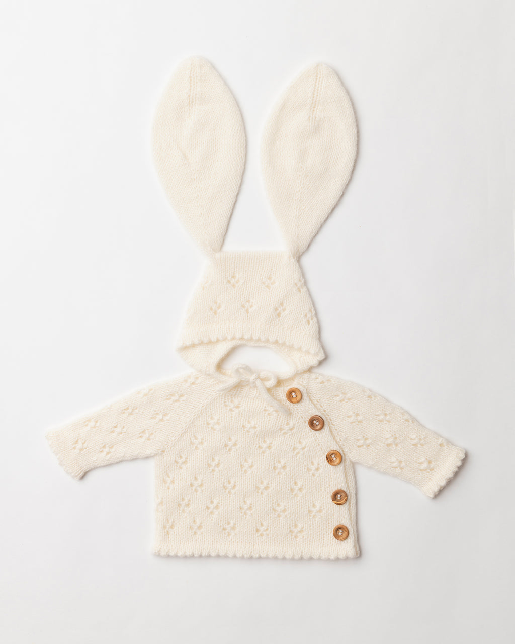 Pointelle Cashmere Bunny Bonnet and Button Top Set