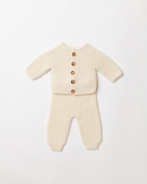 cashmere baby outfit cardigan and trousers in white