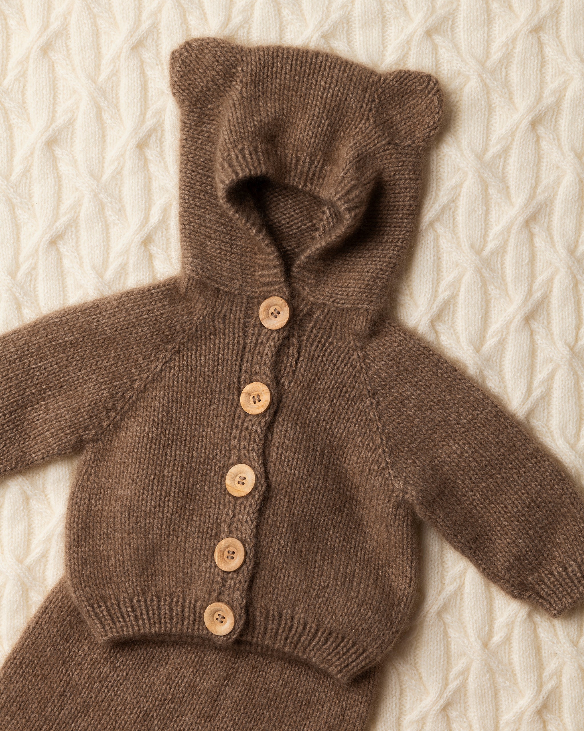 Chunky Cashmere Bear Hooded Cardigan and Trousers Set
