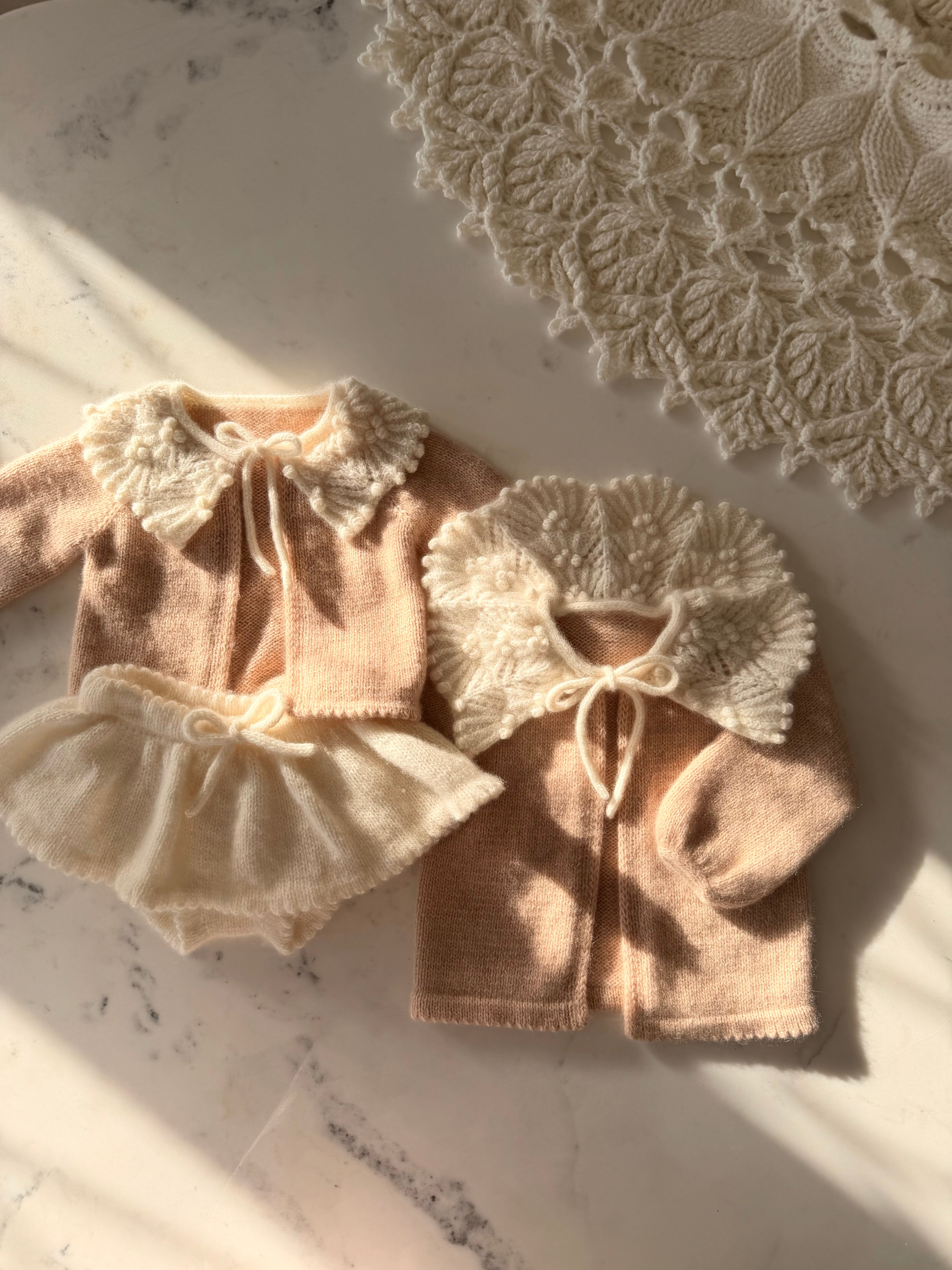 Petal Collar Cashmere Cardigan and Bloomer Set