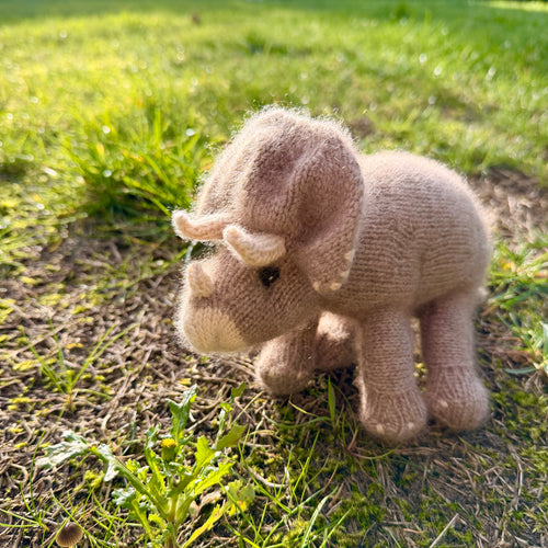 cashmere triceratops newborn cuddly toy on grass outside