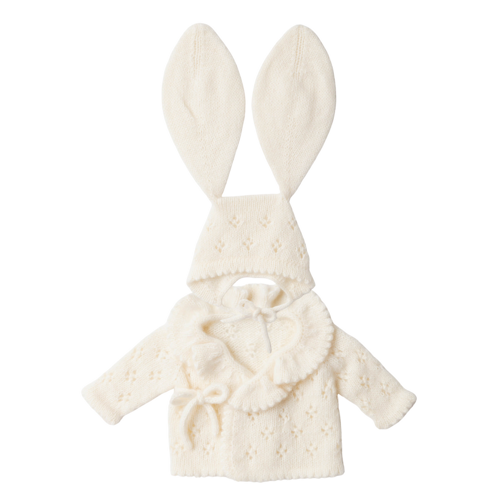 Pointelle Cashmere Bunny Bonnet and Wrap Cardigan Set