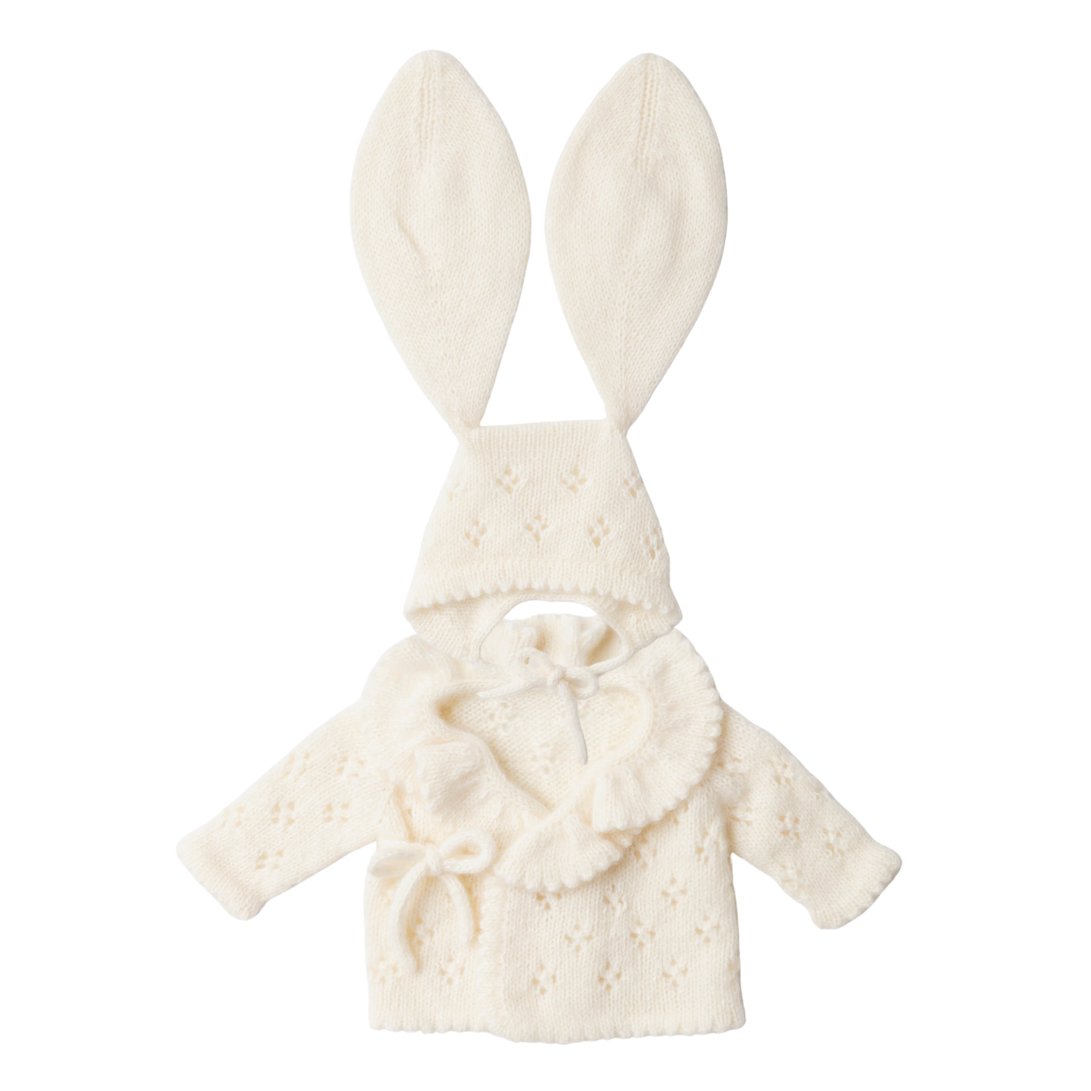 Pointelle Cashmere Bunny Bonnet and Wrap Cardigan Set