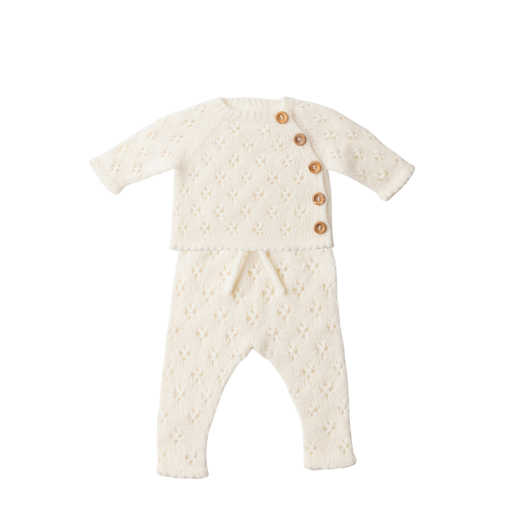 Pointelle Cashmere Button Top and Leggings Set