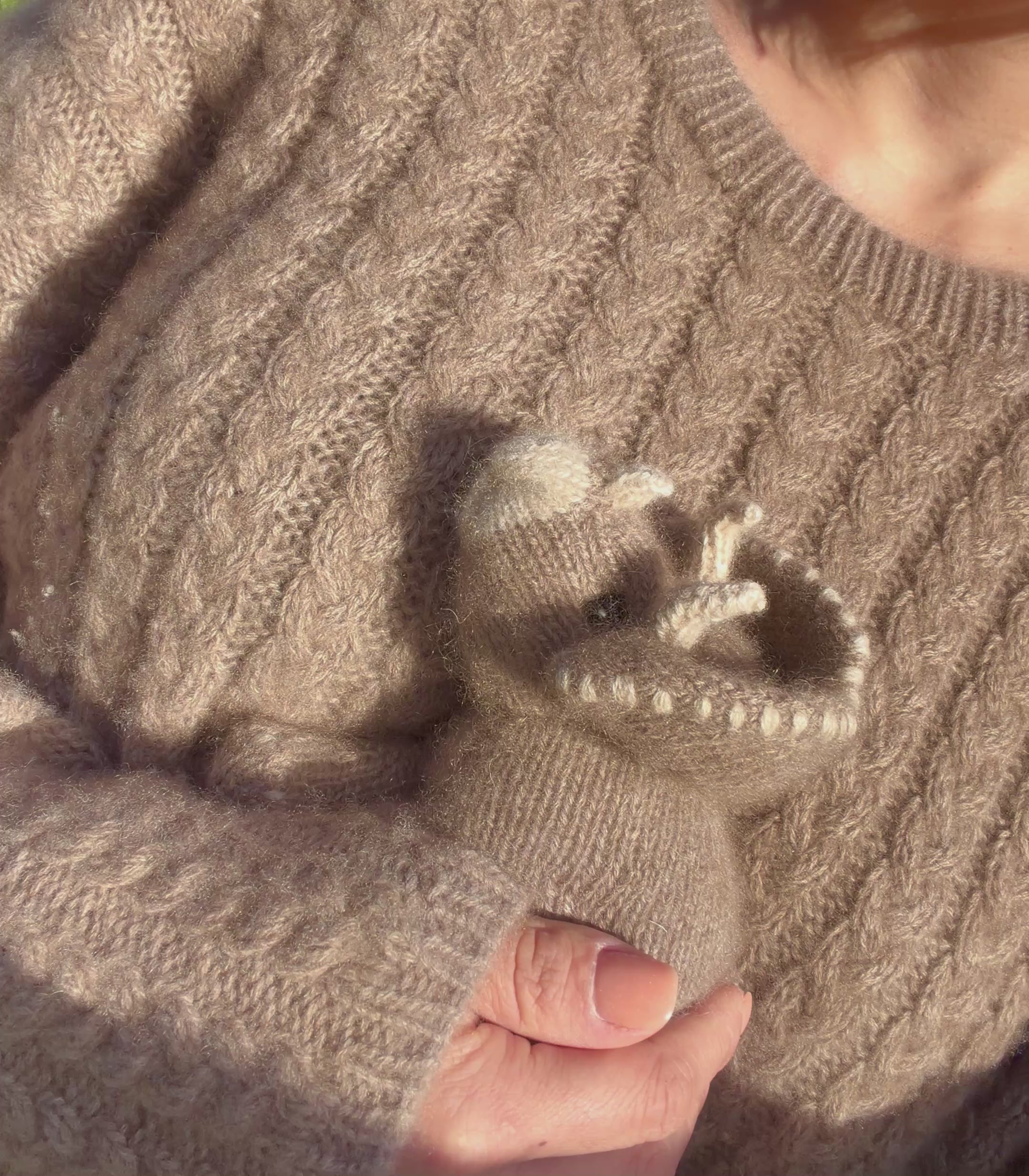video of lady holding cashmere triceratops newborn cuddly toy